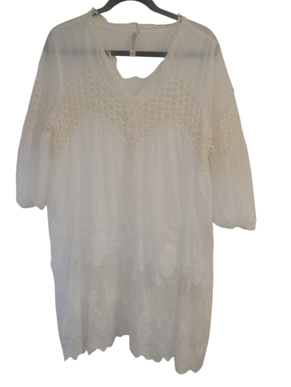 Maria Rerio White Lace Fringe Boho Crochet Style Women's Mini Dress M